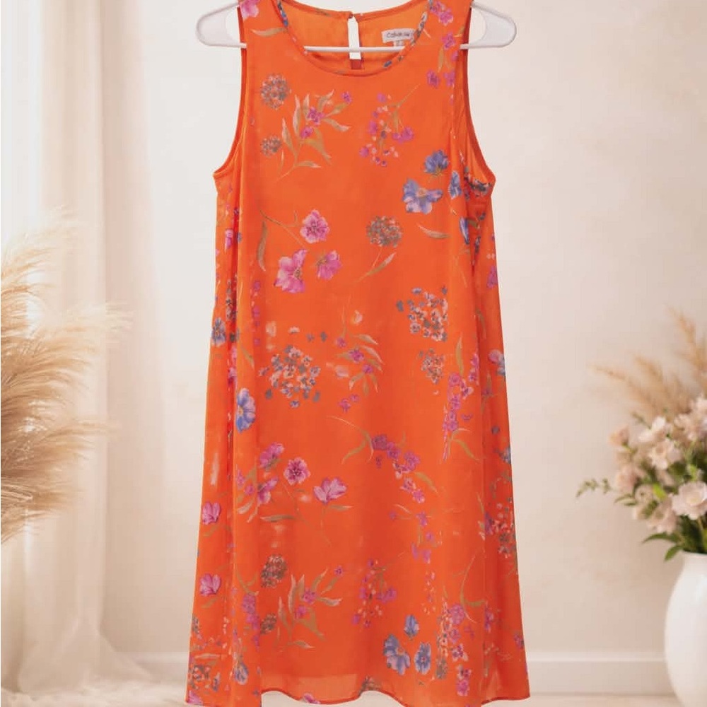 Calvin Klein Orange Floral Sleeveless Shift Dress